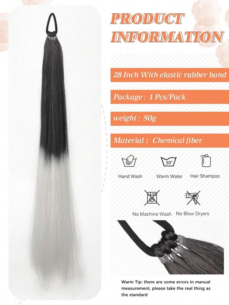 Synthetic 28 Inch Braided Ponytail Extension Long Straight With Rubber Band Braided Ponytail For Women's Daily Use