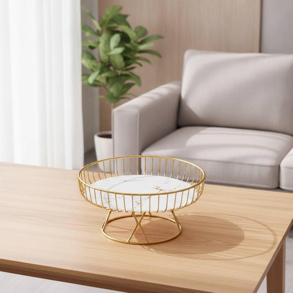 Pedestal Display Tray with Wire Frame Fruit Bowl Elevated Basket for Homeowners, Hosts,