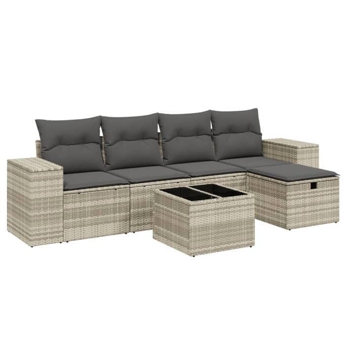 VidaXL Salon de Jardin avec Coussins 6 pcs, Canapés de Terrasse, Ensemble de Meubles de Patio, Mobilier d'Extérieur, Gris 3264408