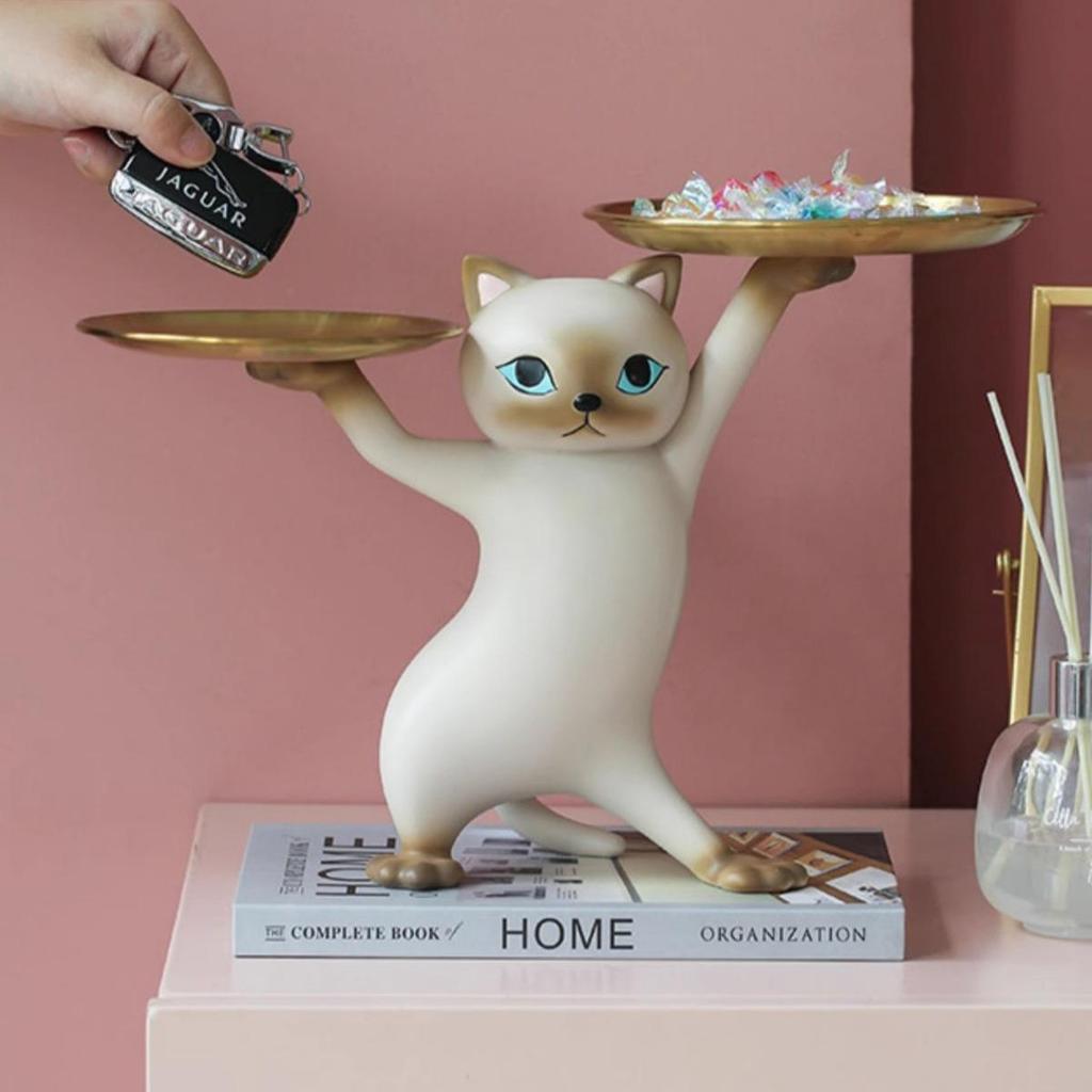 Creative Cat Sand Sculpture Tray: Cartoon Key Storage & Ornament for Living Room or Entrance, Perfect Housewarming Gift