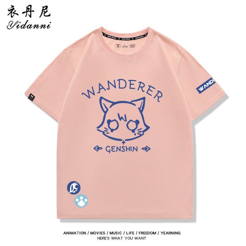 Spiel Genshin Impact Serie Wanderer Druck T-Shirt Kurzarm Sommer T-Shirt Unisex Kleidung Damenbekleidung Mode Lässige Oberteile
