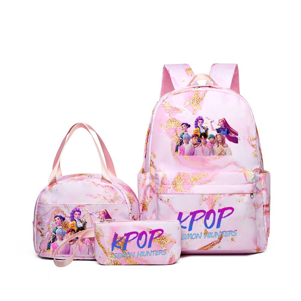 Kpop Witch Hunter Backpack Lunch Bag Pencil Case Set Student Animation Fashion School Bag Pencil Case Lunch Bag