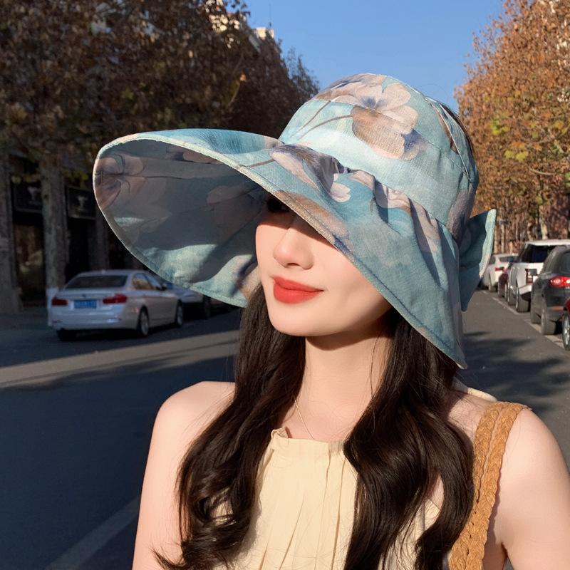 Fisherman's Hat Children's Summer Large Brim Thin Breathable Sun Hat Outdoor Vacation Elegant Flower Empty Top Sun Protection Hat