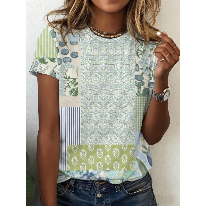 

Joyful yellow patchwork printed women s T-shirt XL
