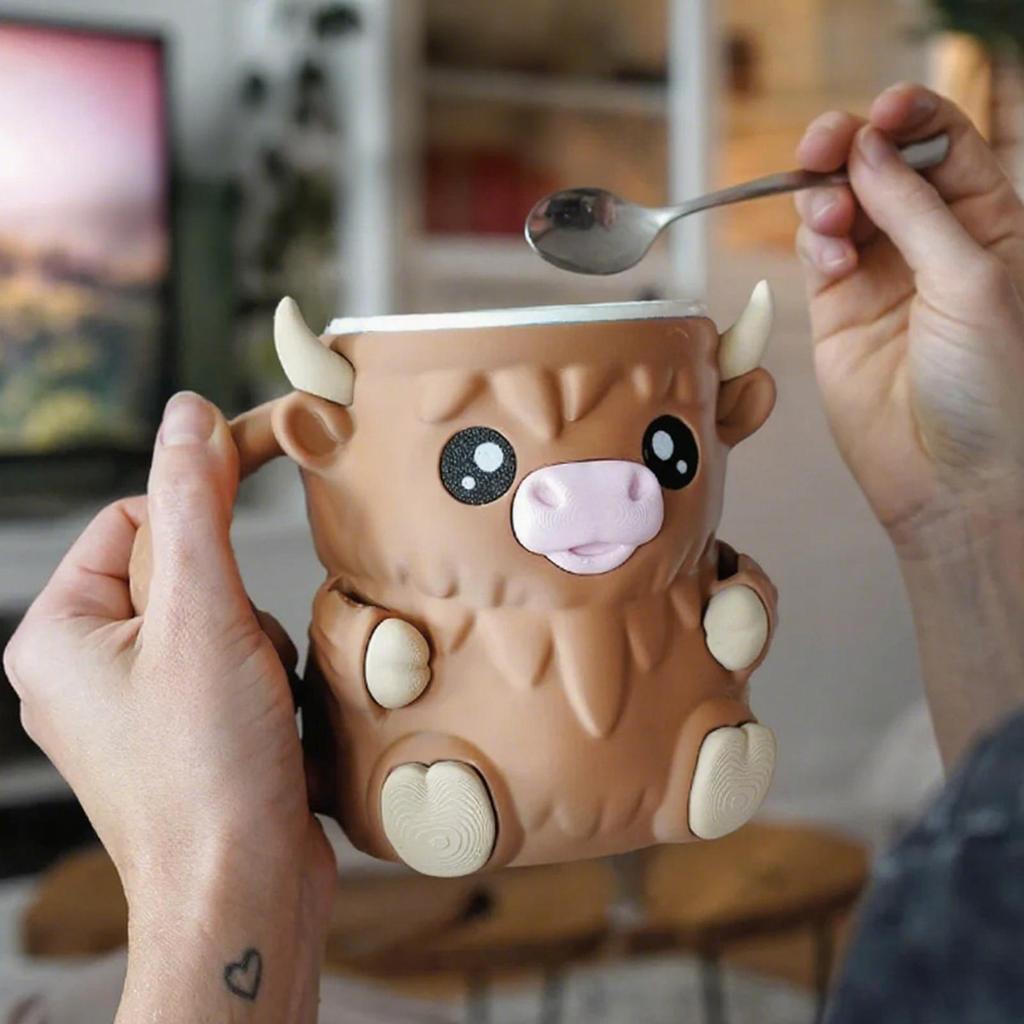 Ice Cream Pint Holder Highland Cow Dessert Tub Decorative Ice Cream Holder with Antifreeze Handle for Yogurt Mix Kids Home