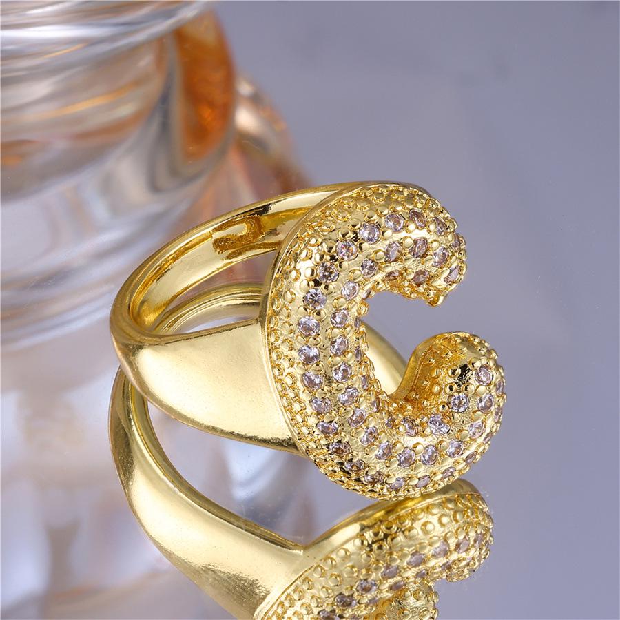 Zirkon Kupfer Mikro-Eingefasst 26-Buchstaben Offener Ring - Europäischer & Amerikanischer Weihnachtsschmuck