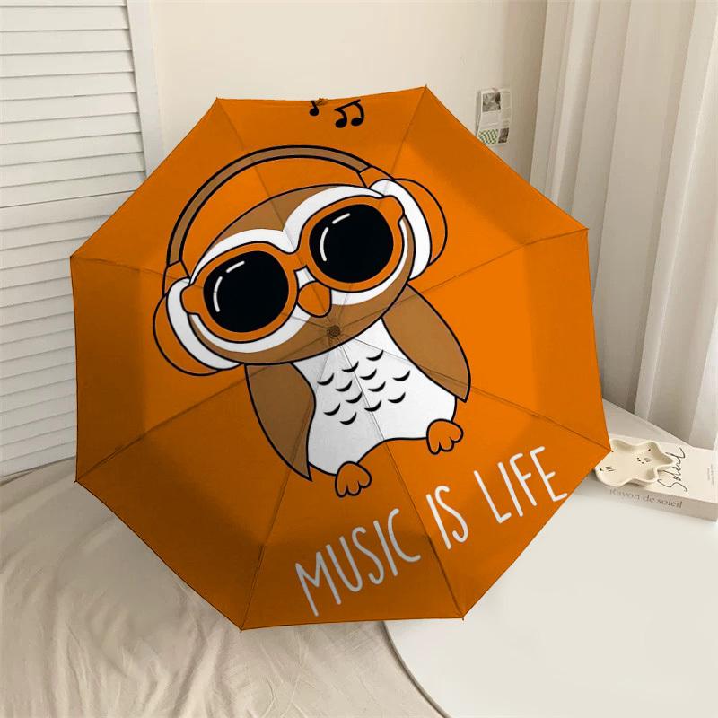 

1PC Owl Music Umbrella-8-Rib Reinforced, Automatic Open, Lightweight & Durable, Cute Fashion Accessory for Outdoor-T400