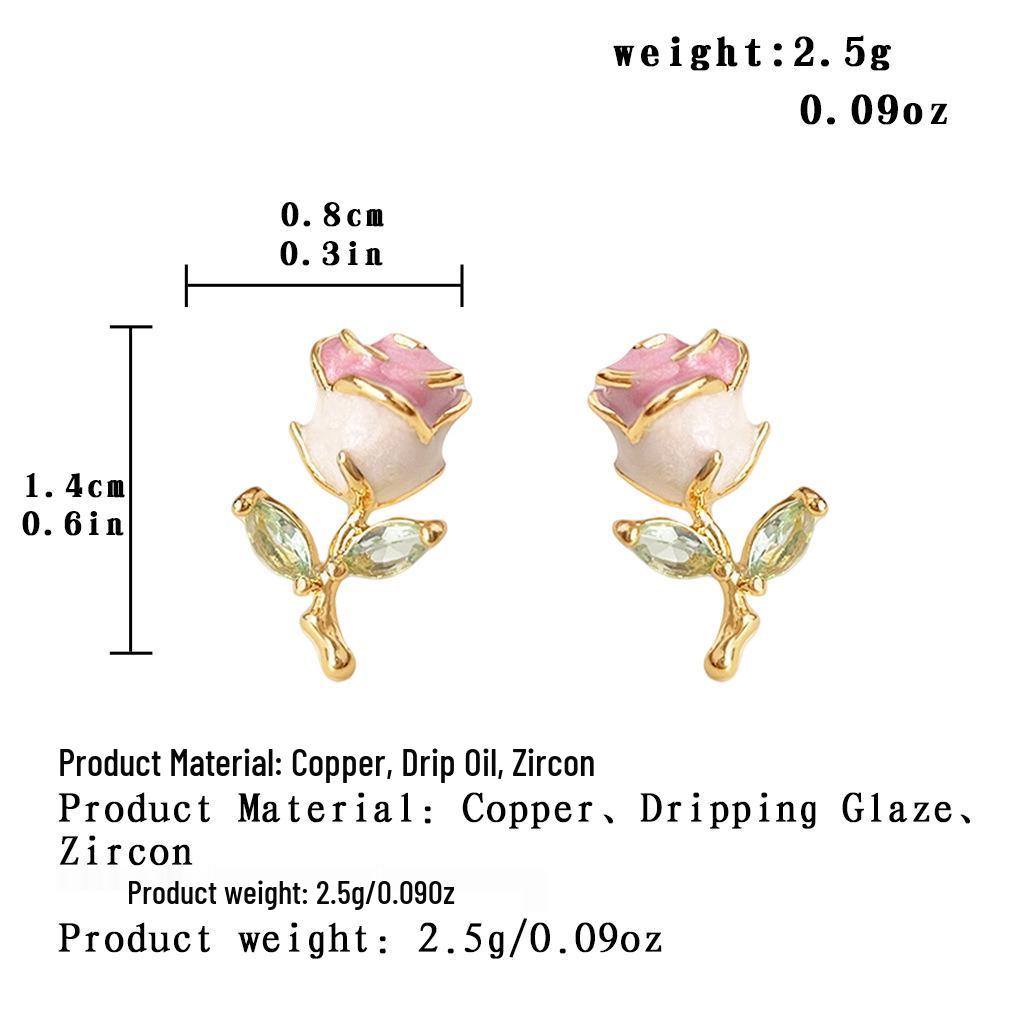 Fresh Silver Needle Rose Zircon Drop Earrings - Elegant French Commute Style Jewelry