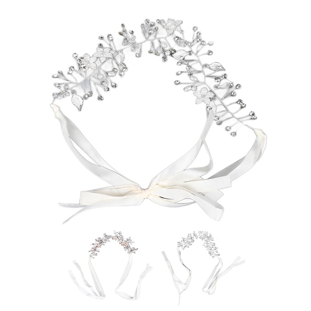 Bridal Crystal Headband Exquisite Flower Leaf Design Soft Ribbon Headpiece for Wedding Birthday Part