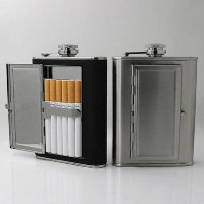 Stainless Steel Hip Flask with Funnel and Cigarette Case, Creative Design, 5/6 Oz Capacity.