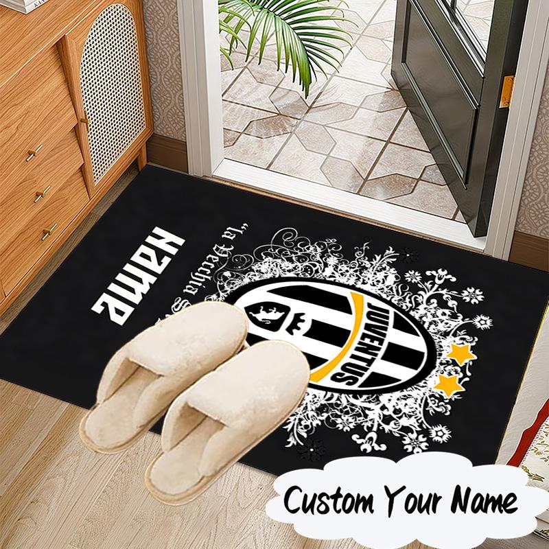 Custom Name Juventus Crest Rug for Living Room, Game Rooms, Office, Bedroom, Floor Mat Playful Design, Fan Gifts Christmas Decor