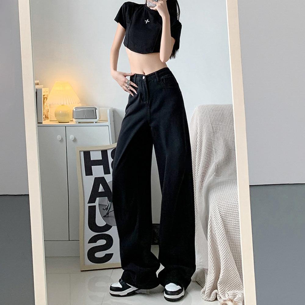 Personalized Versatile Straight-leg Jeans 2025 New High Street Spring and Autumn Loose Drape High-waisted Wide-leg Jeans