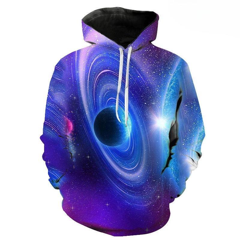 Bright Solar System Galaxy Fleece Hoodie, Men's Thick Warm Autumn Winter Sweatshirt, Colorful Planet Starry Sky Pullover for Dreamy Space Style