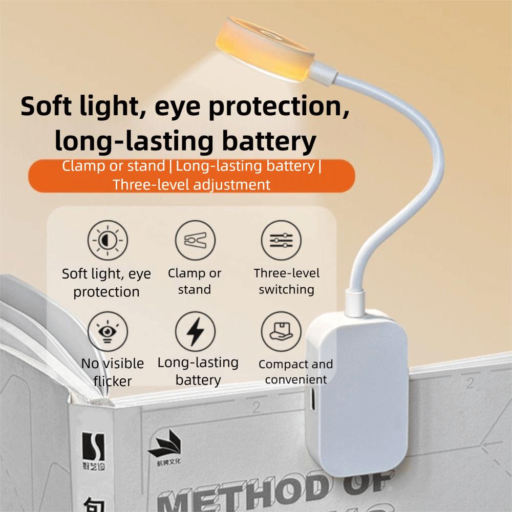 New Rechargeable Mini Clip Book Lamp Dimmable Adjustable LED Night Light Eye Protection Portable Clip On Table Lamp Bedroom
