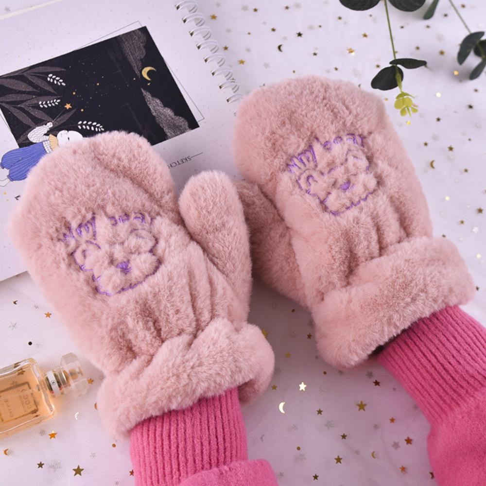 Sweet Cute Girls Women Thicken Bear Gloves Plush Gloves Warm Mittens Full Finger