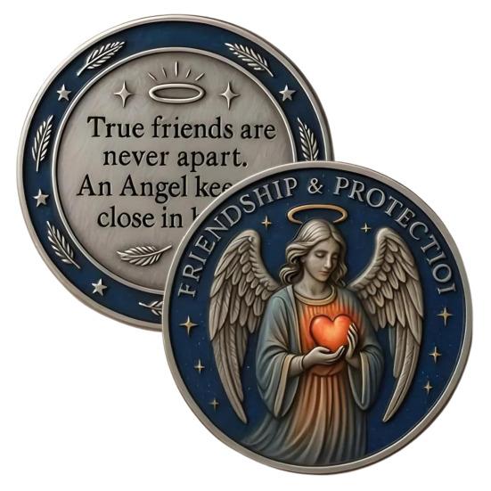 Friendship Protection Angel Souvenir Coin Metal Carving Guardian Angel Collectible Coin Round Badge Home Decoration Friends Gift