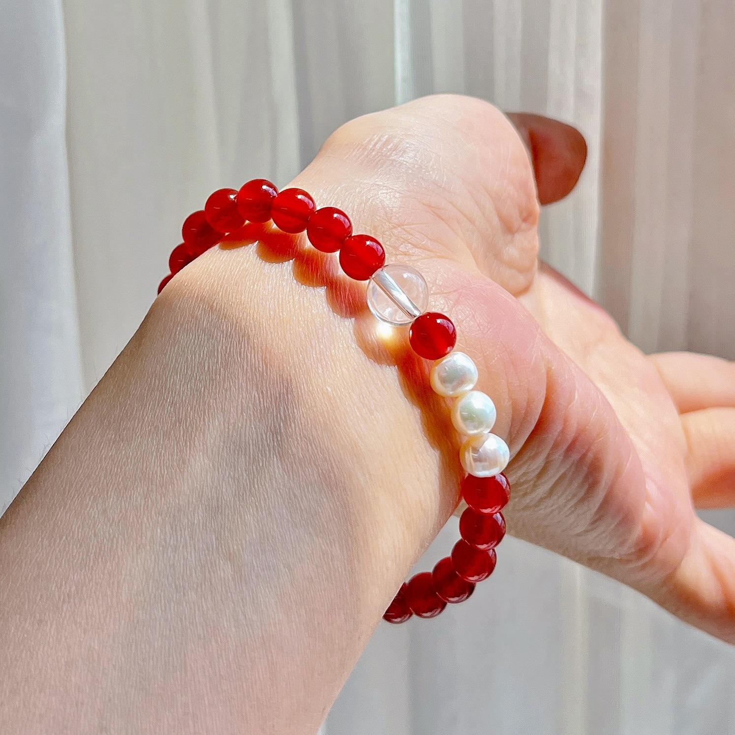 6M Natural Freshwater Pearl White Crystal Chalcedony Design Bracelet Bracelet