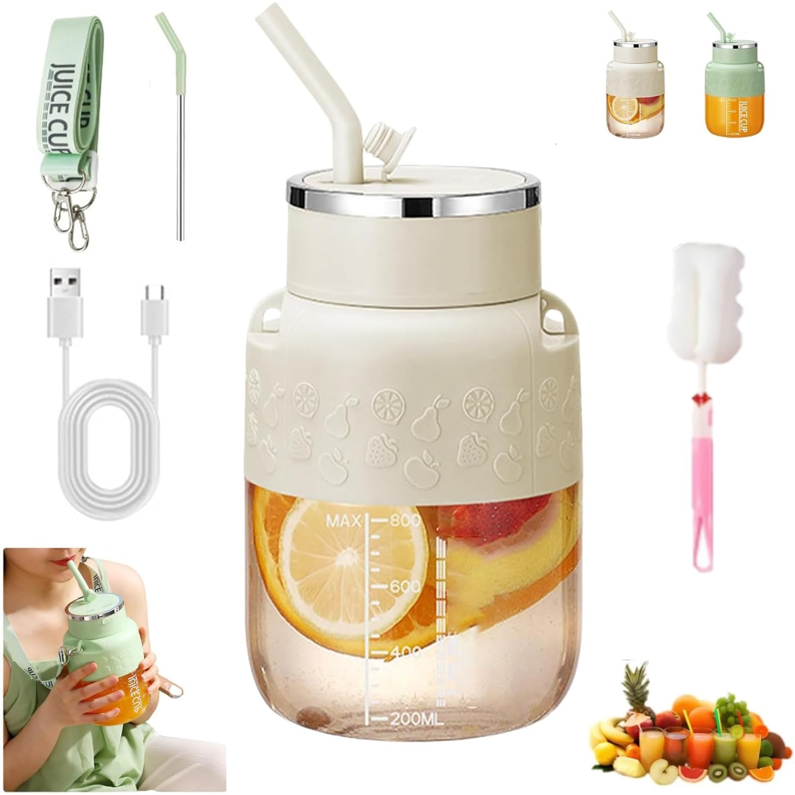 

800 Portable , With Straw And Crossbody Strap, Cordless Portable , Double-Click Quick , For Smoothies Bottle,Juices And Shakes One Size