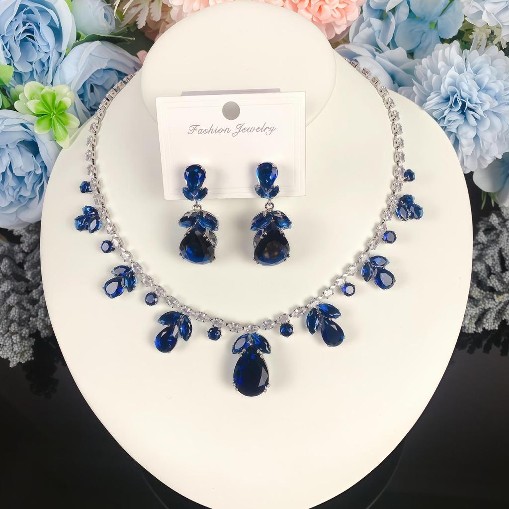 Luxurious Colorful Zircon Necklace & Earrings Set - Cross-Border Fashion Jewelry