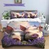 Pig and Flowers Pattern Bedding Home Decoration Birthday Gift (1 * Duvet Cover + 2 * Pillowcase, Without Core)