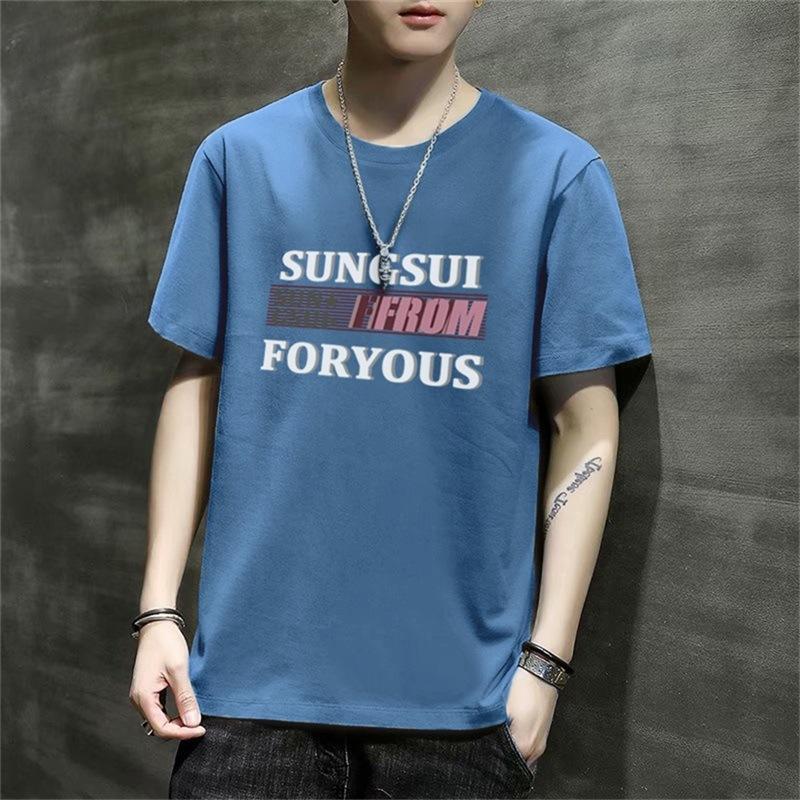 Men'S Short-Sleeved T-Shirt New Summer Trend Korean Version Loose Bottoming Shirt Clothes T-Shirt Large Size Teen