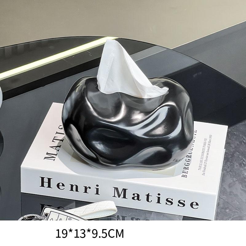 Креативная керамическая коробка для салфеток с неровной поверхностью Декор для журнального столика, письменного стола Минималистичная коробка для салфеток Настольная коробка для салфеток чёрный