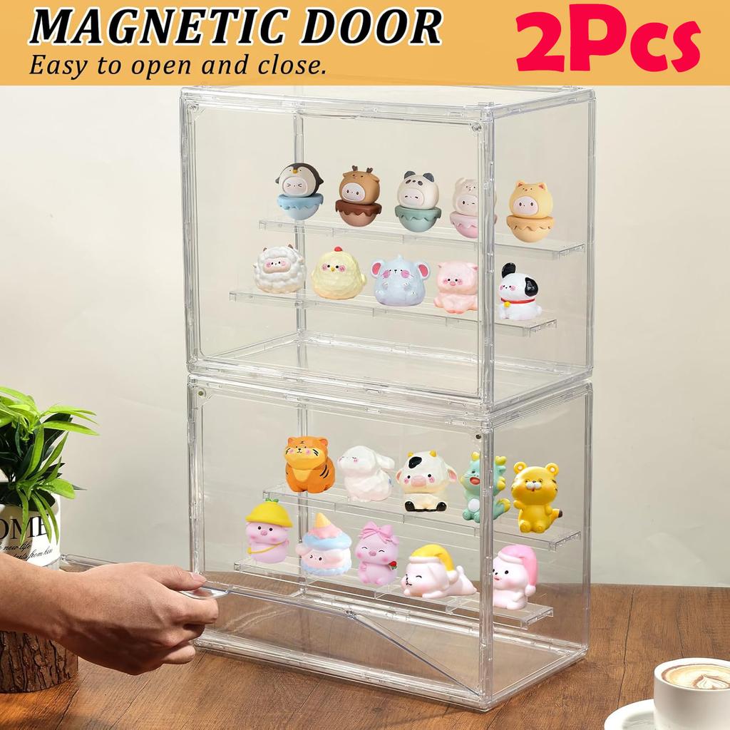 2Pcs Acrylic Display Stand Desktop Multipurpose 3 Tier Display Box Clear Showcase for Collectible Figures and Blind Box Toys