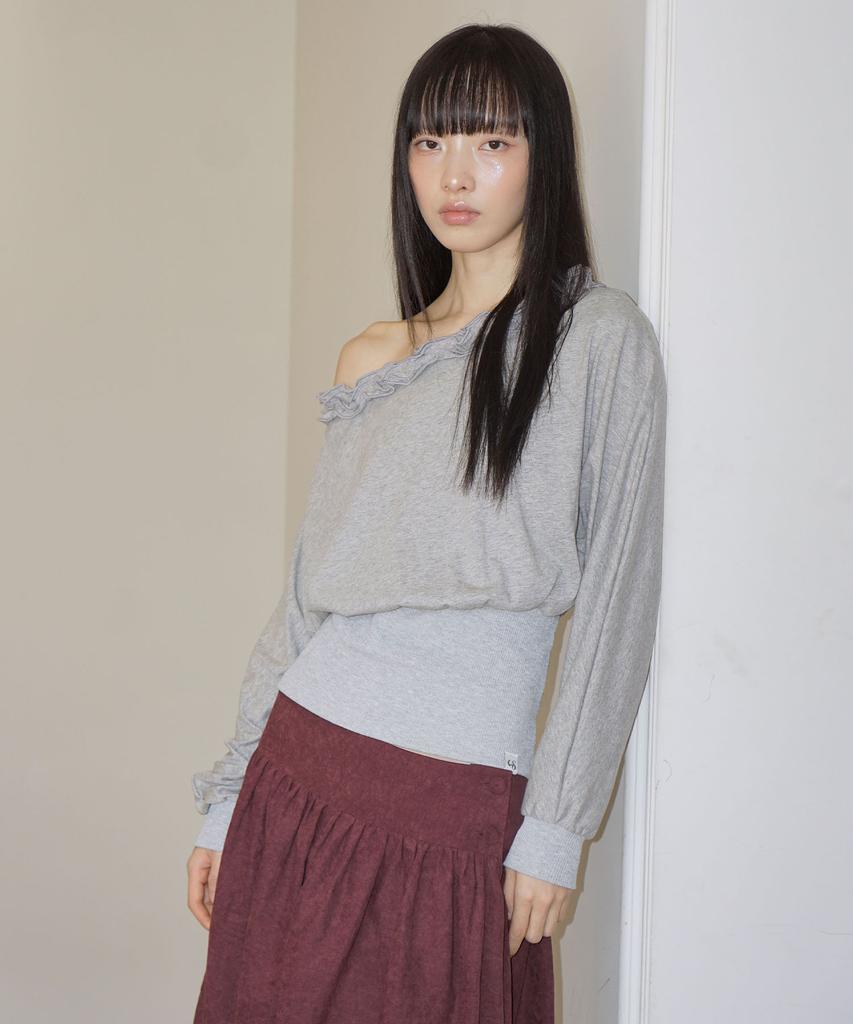 UGLYSHADOW Off-Shoulder Ruffle Top (Gray)