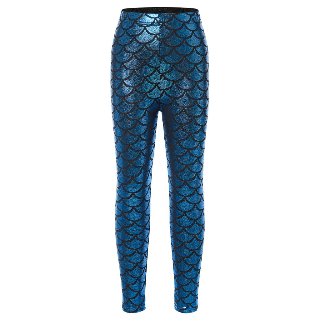 Leggings Brillantes con Estampado de Escamas de Pez para Niñas Cintura Elástica Pantalones Casuales Elegantes para Práctica de Baile