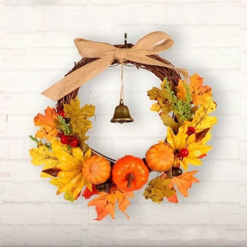 Creative Thanksgiving Halloween Door Hanging Pumpkin Maple Leaf Bell Garland Household Decoration Home Decor Crafts Supplies