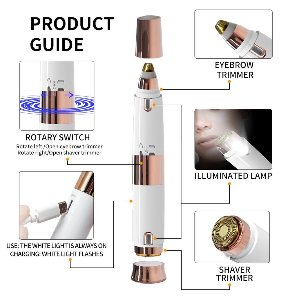 Portable 2-in-1 Electric Women's Shaver & Eyebrow Trimmer with USB Charging