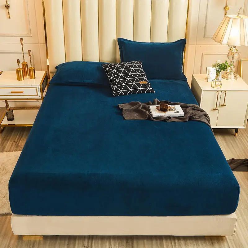 WOSTAR Winter warm plush fitted sheet elastic mattress cover fluffy flannel bed linens couple luxury double bed bedding 160x200