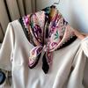1116 Spring and Summer Flower Printing 71CM Satin Square Scarf Color Cashew Flower Bag Head Scarf Shawl Wholesale