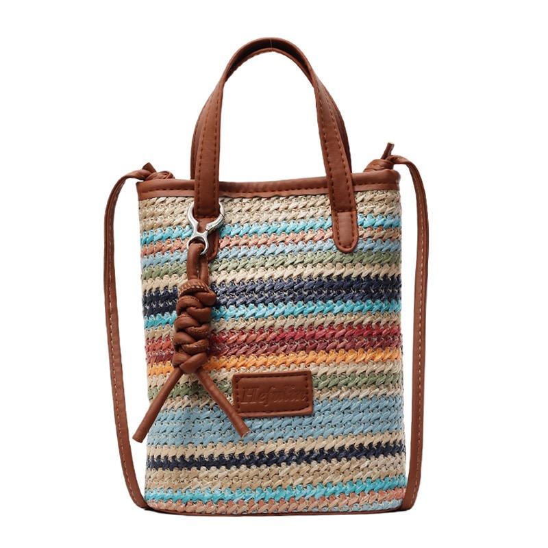 Literary style straw bag summer fashion messenger bag shoulder bag handbag woven mobile phone bag seaside beach bag women