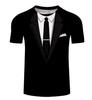 Camiseta de Manga Curta Lisa com Estampa de Terno e Gravata para Roupas Masculinas High Street Streetwear Tops Moda Camisetas Masculinas Estampa 3D