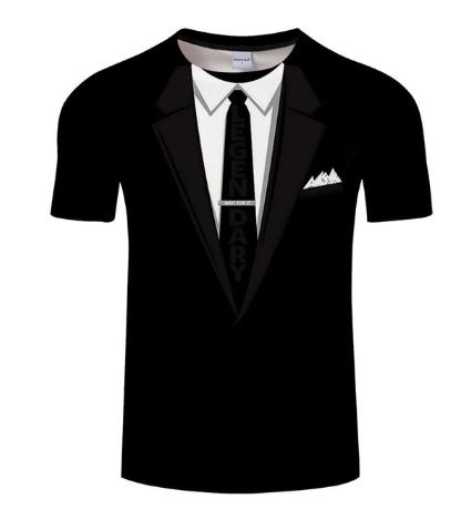Camiseta de Manga Curta Lisa com Estampa de Terno e Gravata para Roupas Masculinas High Street Streetwear Tops Moda Camisetas Masculinas Estampa 3D