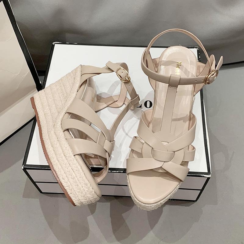 

Круглый носок пеньковая веревка летне-осенняя мода новые полые танкетки супер высокий каблук повседневные модные сандалии женская одинарная обувь 40