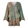 Women's Fashion Loose Casual Printed Seven-Part Sleeve Button Down Blouse Cardigan Top