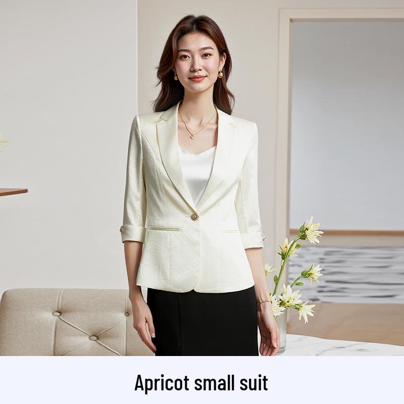 Women's Unique White Acetate Satin Blazer - Seven-Sleeve Short Design for Spring & Autumn