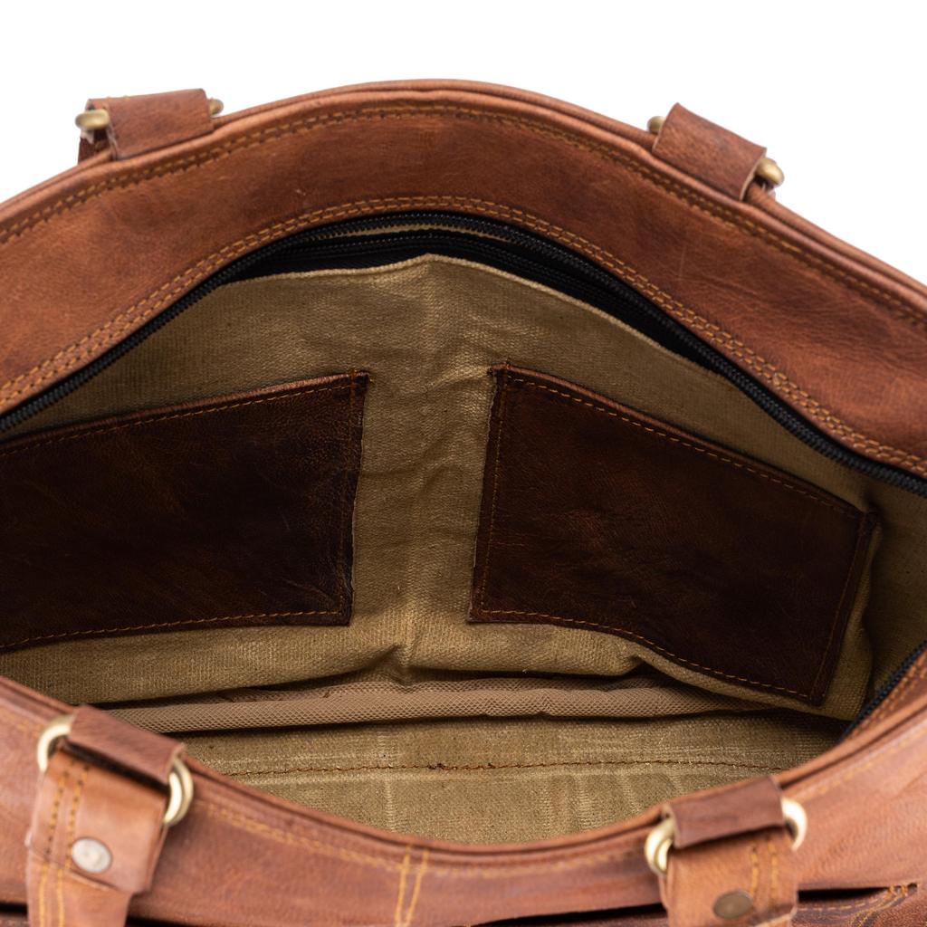 Personalized Brown Leather Crossbody Tote by Parrys Leather World, Vintage Full Grain Shoulder Bag, Durable Everyday Carry