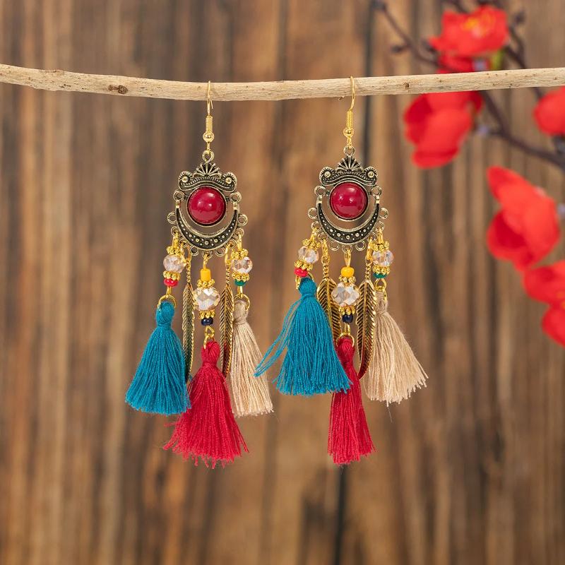 Bohemian Tribal Ethnic Style Long Fringed Earrings Cross-border Earrings Vacation Travel Jewelry Wholesale