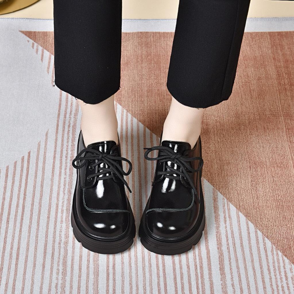 Platform Shoes Women's Autumn New Waterproof Platform Muffin Heel Lace-up Small Leather Shoes College Style Women