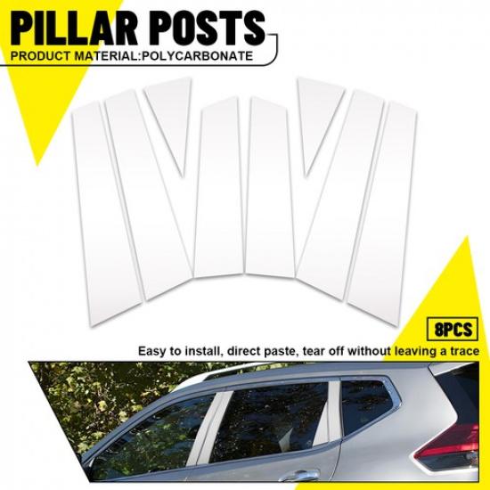 8pcs Chrome Window Pillar Posts Set Cover Door Trim For Nissan Rogue 2014-2020 D