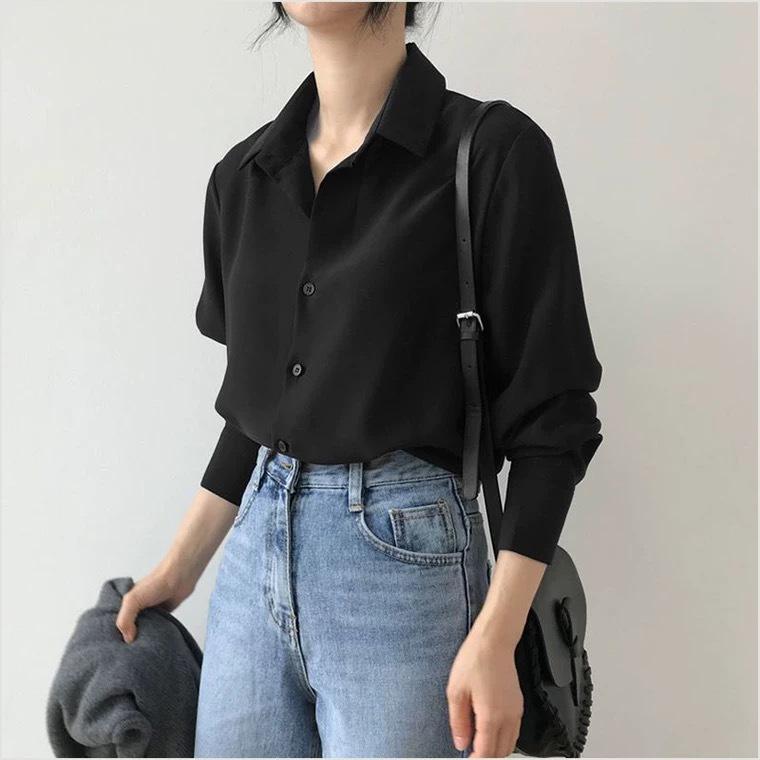 Camicia da Donna Classica Blusa in Chiffon Larga a Manica Lunga Donna Stile Semplice Top Abbigliamento Femminile Bluse