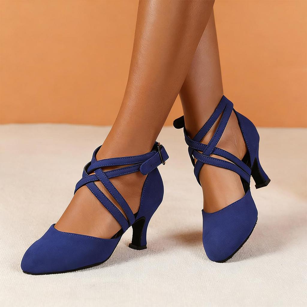 Women's Ballroom Latin Suede Dance Shoes Tango Waltz Closed Toe Party Dance Shoes Sandals With Heel
