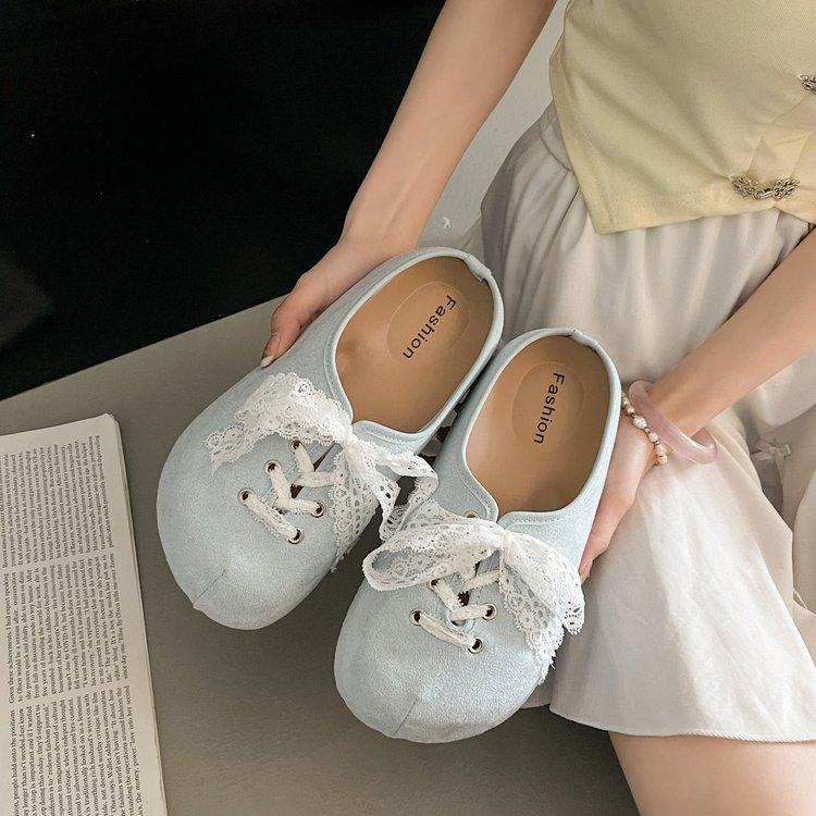 [Yushilai] 2025 new fairy must-have sweet college style slippers lace embossed personality and comfort