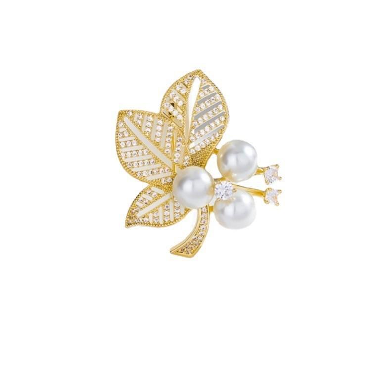 Pearl Leaf Brooch Fashion Exquisite Leaf Brooch Premium Sense Anti-Light Pin Clothing Accessories