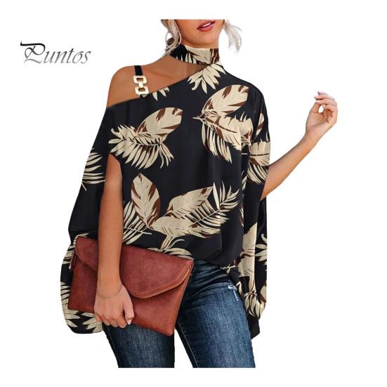 

Женская летняя блузка с лямкой на шее, косой воротник, рукава «летучая мышь», топы с принтом, свободный пуловер, топы, уличная одежда M A