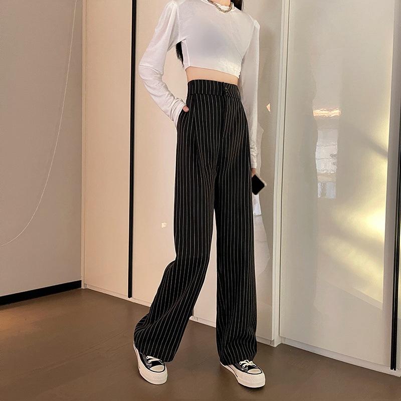 Plus Size Striped Suit Wide Leg Casual Pants Women's Spring and Summer High Waist Draped Loose Straight Pants
