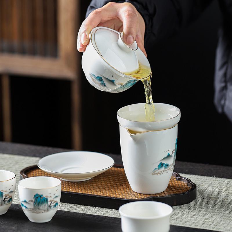 White Porcelain Mutton Fat Jade Kung Fu Tea Set - Perfect for Home, Workplace, or Gift